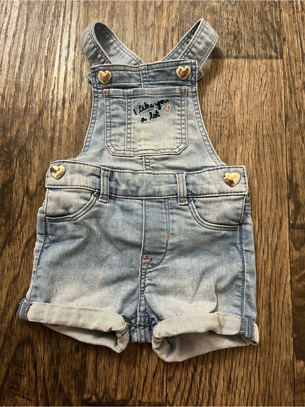 H&M Light Denim Short Overalls with Heart Buttons
